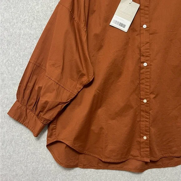 Everlane Collarless Button Down 3/4 Sleeve Top NWT Size 16 Brown Tortoiseshell - Picture 5 of 11